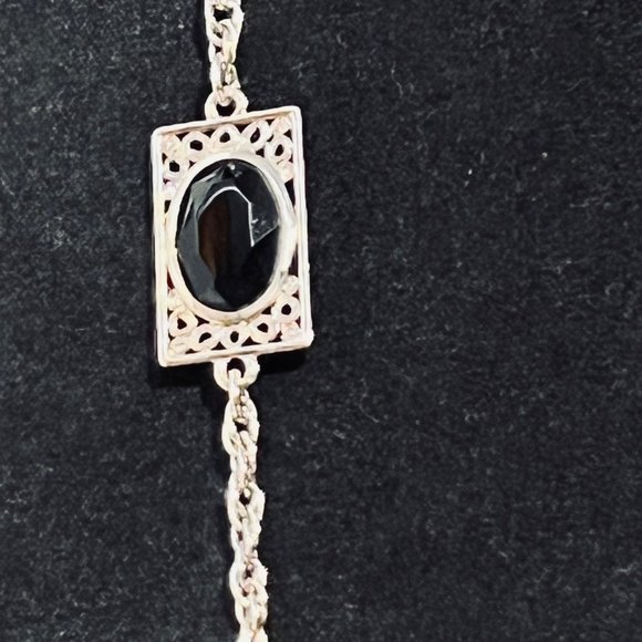 Emmons Silver Tone Black Lucite Necklace Signed (4707) - Picture 2 of 6